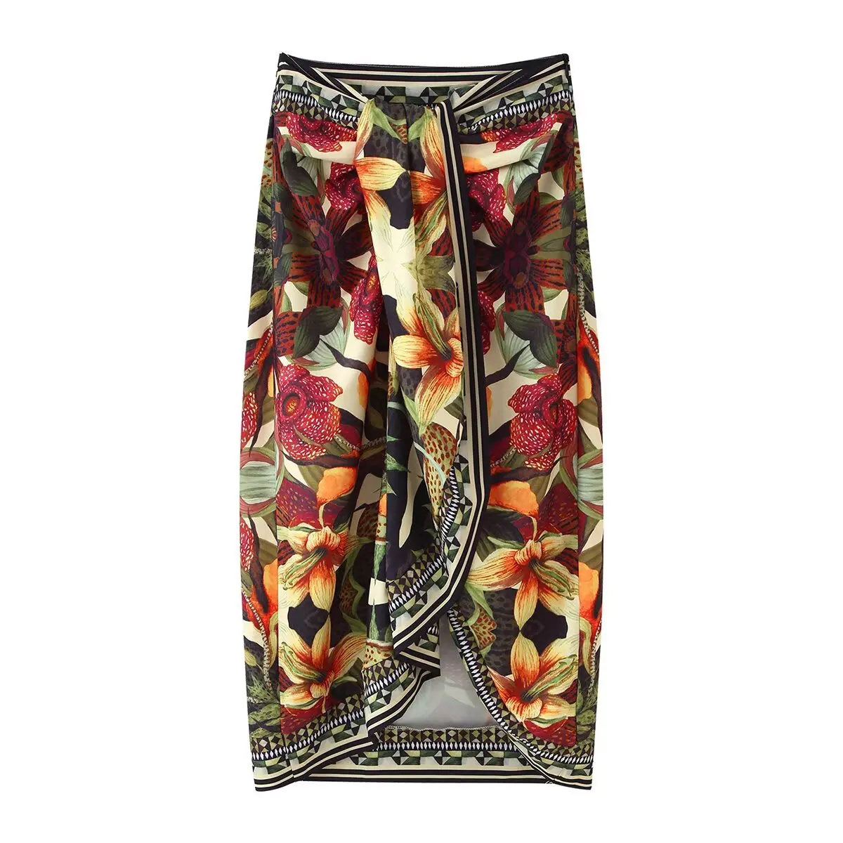2026 Summer New Women's Resort Style Mid-Waist Pleated Decorative Wrap-Around Mid-Length Skirt