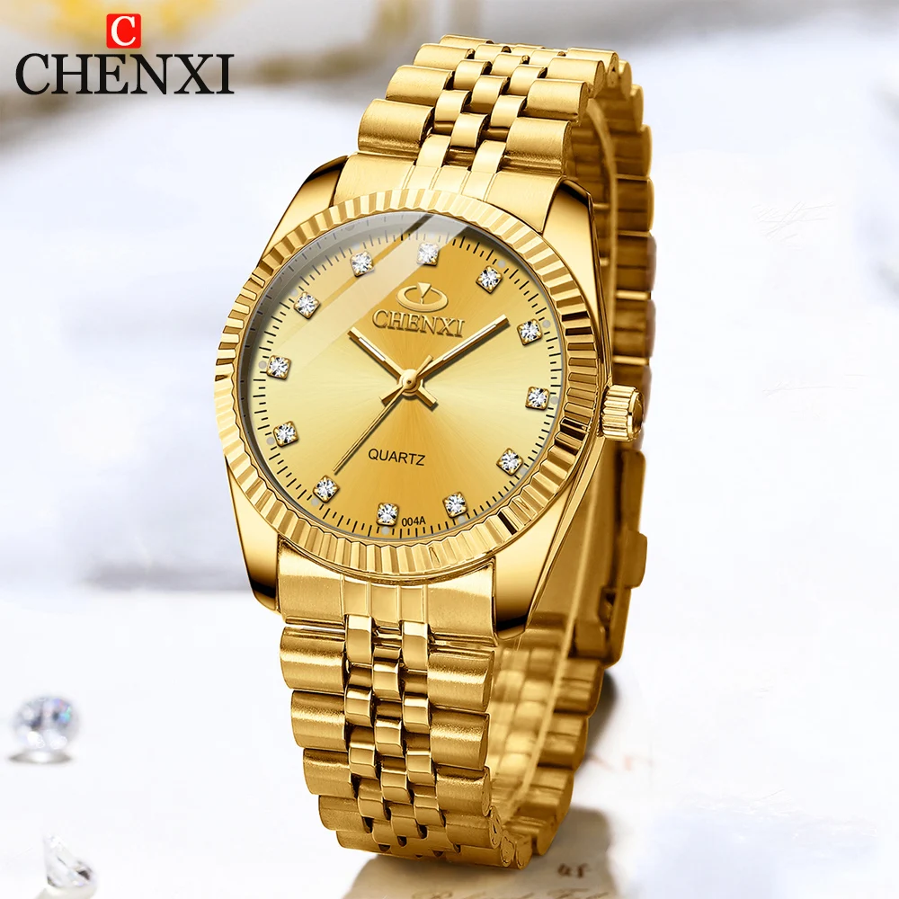 CHENXI Mens Quartz Golden Watch Rhinestone Stainless Steel Band Waterproof Fashion Business Wristwatches for Men Multiple Colors