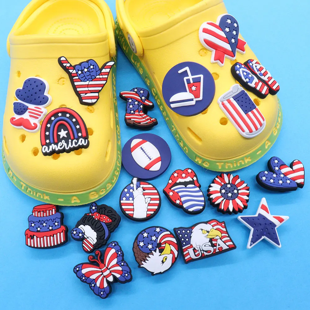 1-19Pcs America Star Heart Flip-flop Shoe Buckle Charms Adult Eagle Accessories DIY Phone Case Holiday Present