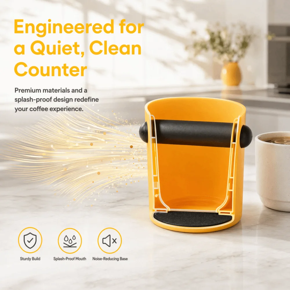 Plastic Rubber Construction Coffee Knock Box 4.3 Inch Size Removable Knock Rod Espresso Knock Box Non-Slip Base