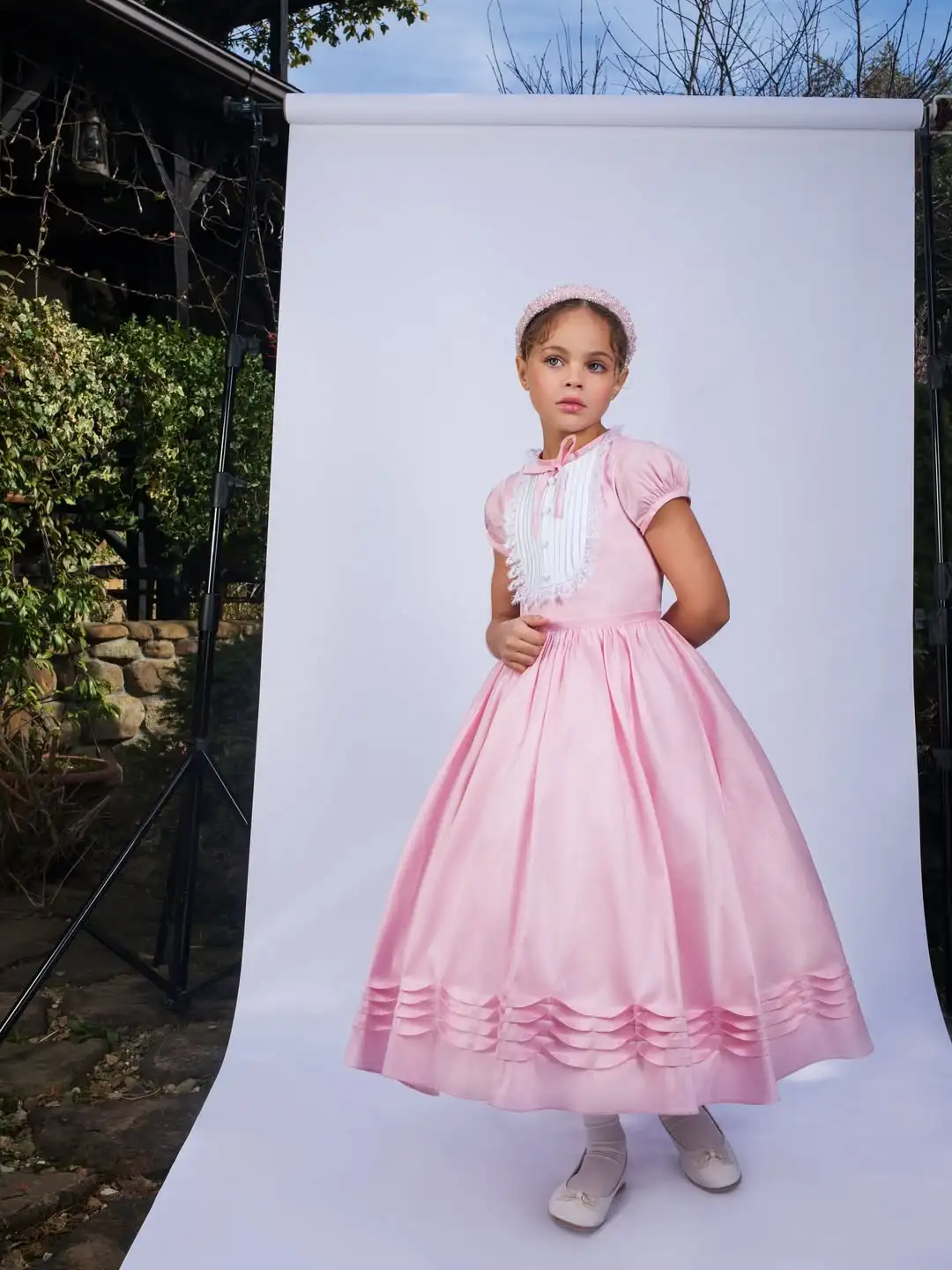Princess Flower Girl Dress for Wedding Short Sleeves Ankle Lenght Kids Infant Baptism Gowns First Communion Gowns Customized