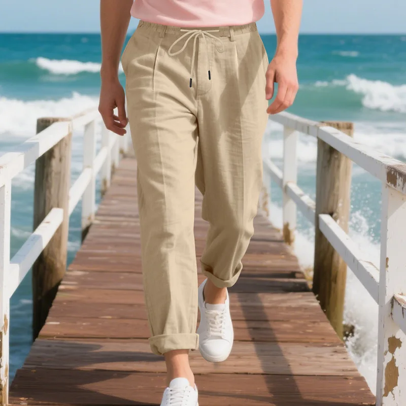 

Men's Spring/Summer Fashion Casual Loose Straight Cotton Plain Color Breathable Long Pants for Casual Shopping and Fishing