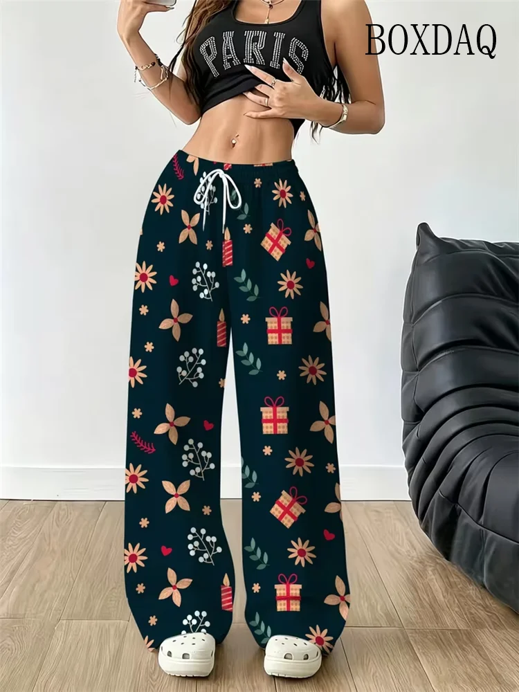 Christmas Snowman Women's Snowflake 3D Print Long Pant Drawstring Elastic Waist Casual Outdoor Straight Leg Trousers Fall Winter