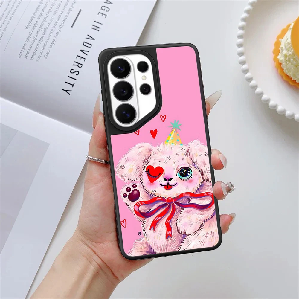 Cute Pink Puppy Clown Mirror Surface Magnetic Phone Cover for Samsung Galaxy S23 S24 S25 S26 Ultra S26+ Plus Case