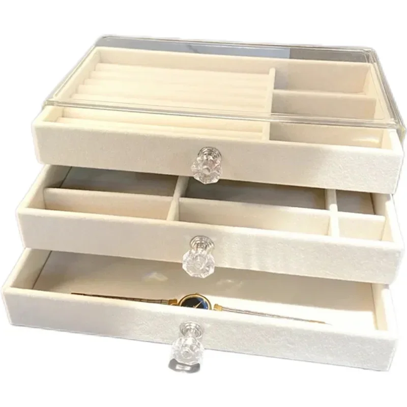 Velvet Acrylic Jewelry Organizer With 3 Drawers Stackable Display Storage Earrings Necklace Bracelets Box Holder Case For Women