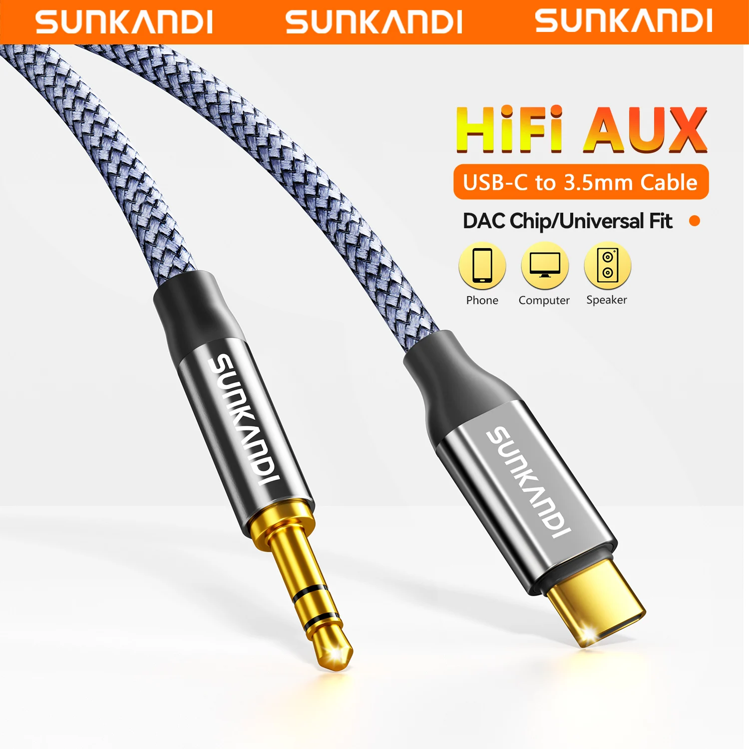 SUNKANDI USB C to 3.5mm Audio Aux Jack Cable , Type C to 3.5mm Headphone Car Stereo Cord for iPhone 17 , Samsung Galaxy S25
