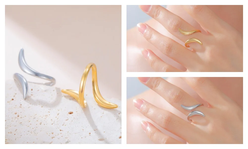 Skyrim Edelstahl Goldfarben Geometrischer Offener Ring Mode Minimalistischer Fingerring Hochzeit Party Schmuck Geschenk Großhandel – Detail 13
