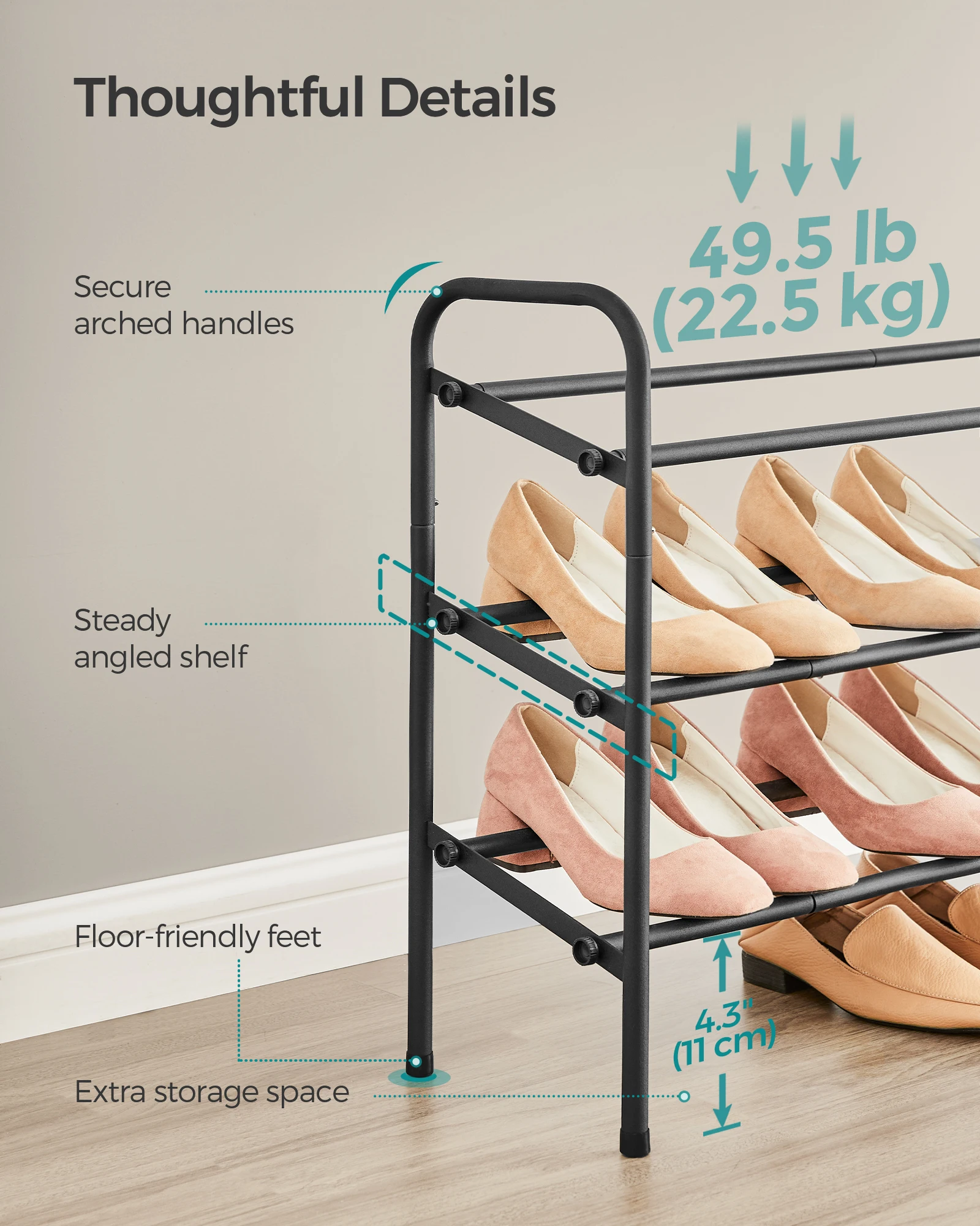 Songmics erweiterbares Schuh regal, 3-stufiges Schuh regal regal, verstellbarer Schuh organisator für 20 Paar Schuhe