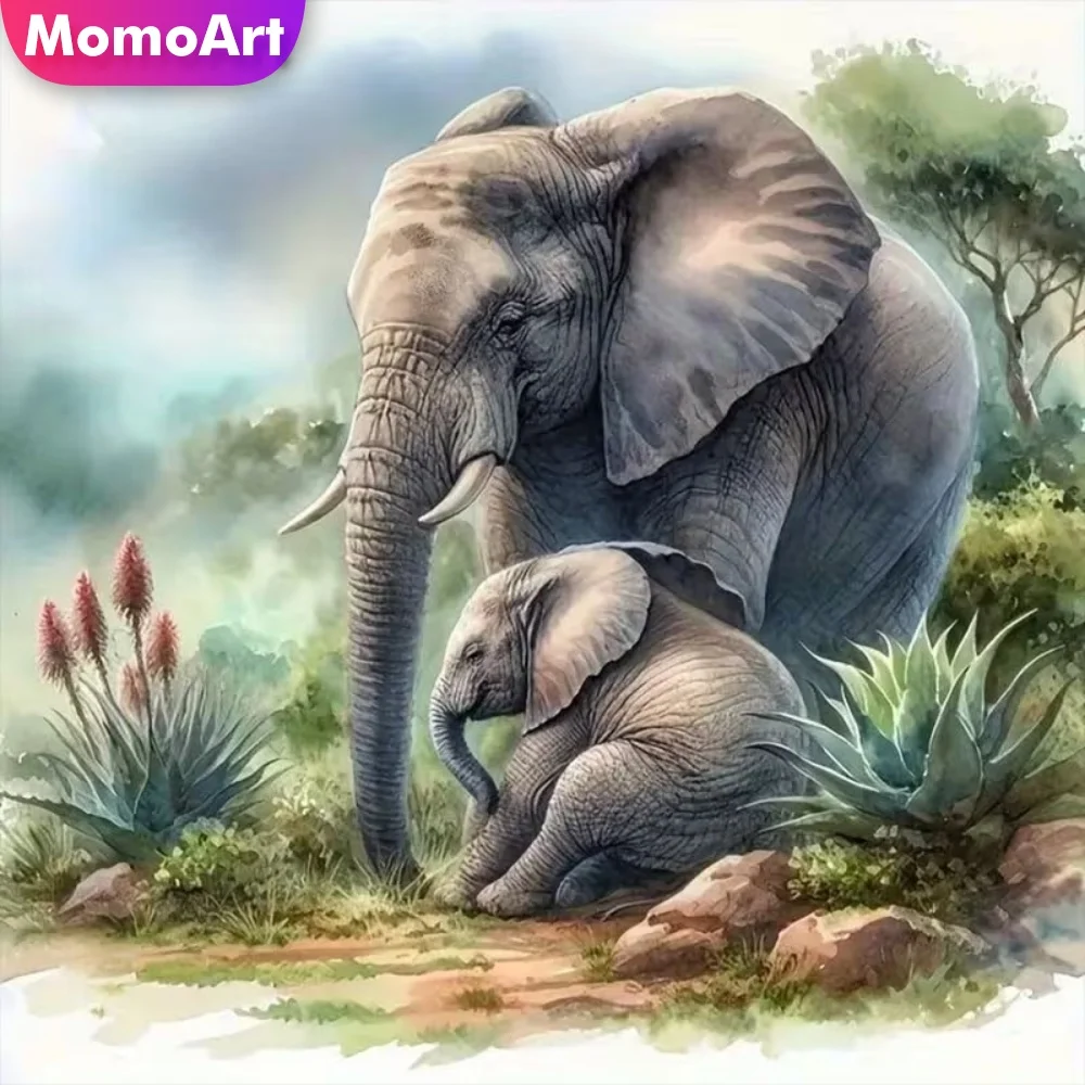 

Алмазная мозаика Momoart: Слон (DIY, квадратные/круглые стразы), новинка, вышивка, декор для стен