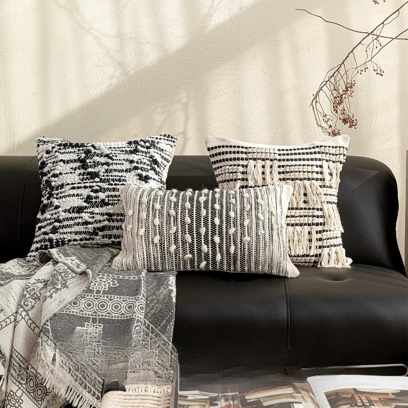 30X50/45X45CM Geometric Woven Throw Pillow Cover Black White French Waist Cushion Cover Decor Home Decorative Pillowcase