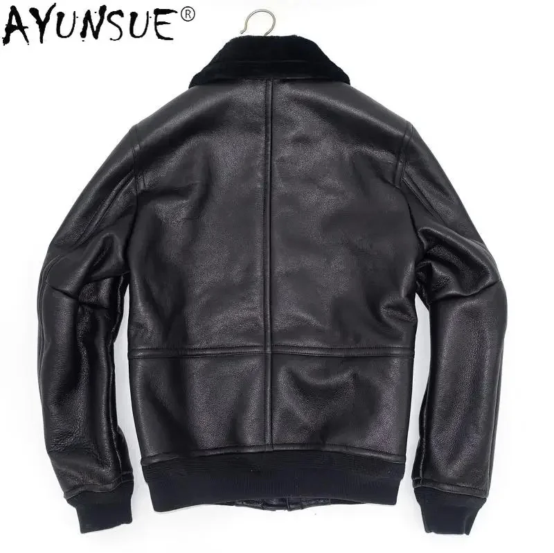 AYUNSUE 2024 Genuine Sheepskin Winter Jacket Male Leather Jackets Black Warm Nature Real Sheep Fur Coat Men Clothes Veste Homme