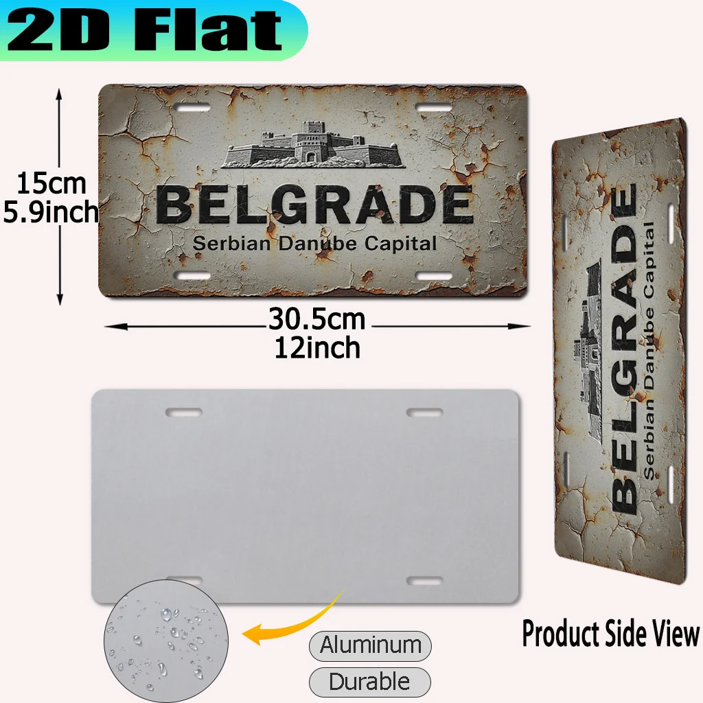 2D Flat, 2D Plane - 2D Plane 2D Plane - Belgrade, the Capital of Serbia, Located on the Danube River. Vintage Sign 12x6 Inches,