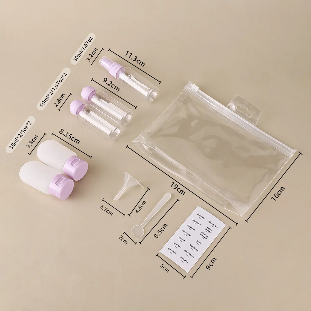 5Pcs Travel Size Empty Toiletry Cosmetic Bottles Kit Leak Proof Containers with Spatula And Funnel for Shampoo Lotion Skincare