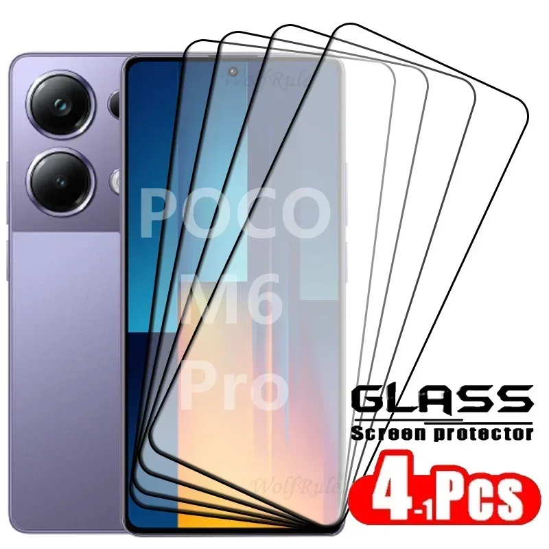 

4pcs For Poco M6 Pro Glass Poco M6 Pro Tempered Glass Full Cover Glue 9H HD Film Protective Screen Protector Xiaomi Poco M6 Pro