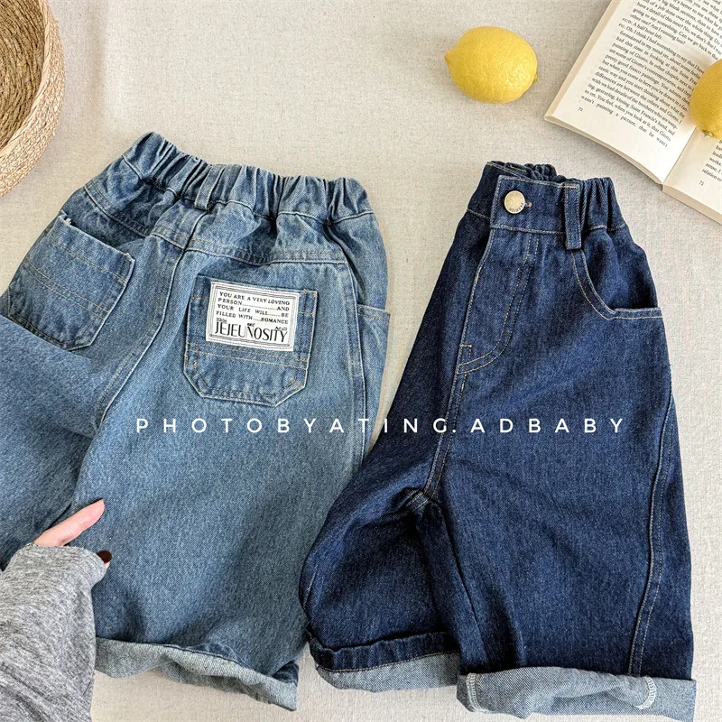 

2025 Spring New Children Solid Loose Denim Trousers Baby Girls Harem Pants Boys Casual Pants Kids Fashion Versatile Jeans