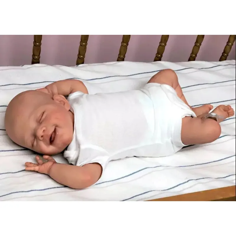 19inch Silicone Reborn Baby Doll Sleeping Boy April Soft Vinyl Real Life Baby Dolls Hand Detailed Painting 3D Veins Bebe Reborn