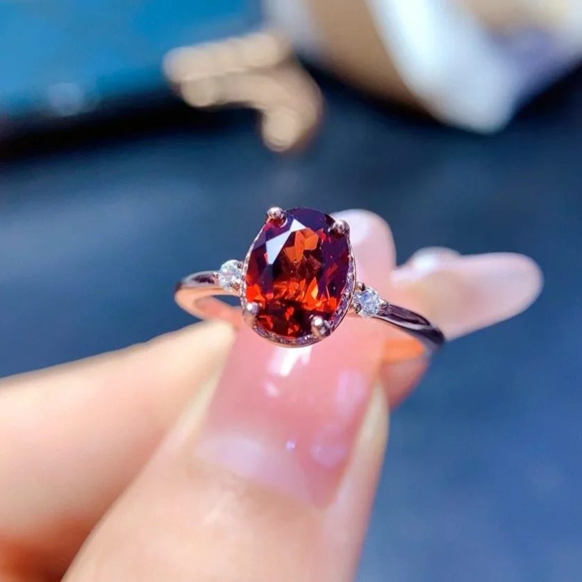 Wine Red Garnet Ring for Daily Wear 6mm*8mm 1ct Natural Garnet Silver Ring Solid 925 Silver Jewelry with Gold Plated