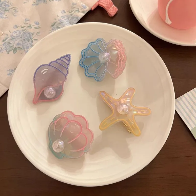 Ocean Star Girls Hairpins Cute Shell Pearl Bangs Side Clip Fantasy Conch Hair Clips Starfish Barrettes Simple Hair Accessories