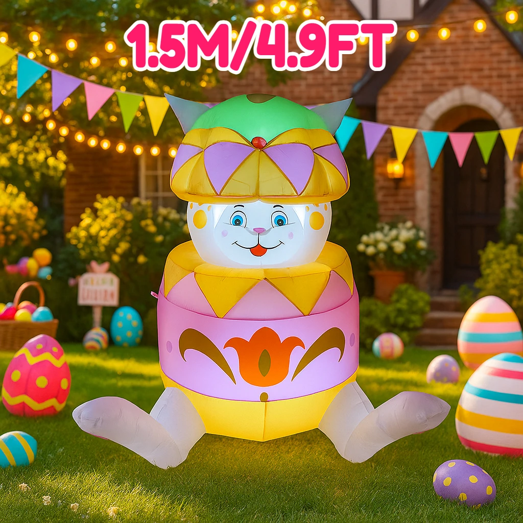 

1.5M/4.9FT Easter Festival DIY Decoration Inflatable Model Easter Egg Rabbit Holiday Garden Yard Outdoor with LED Light Decor