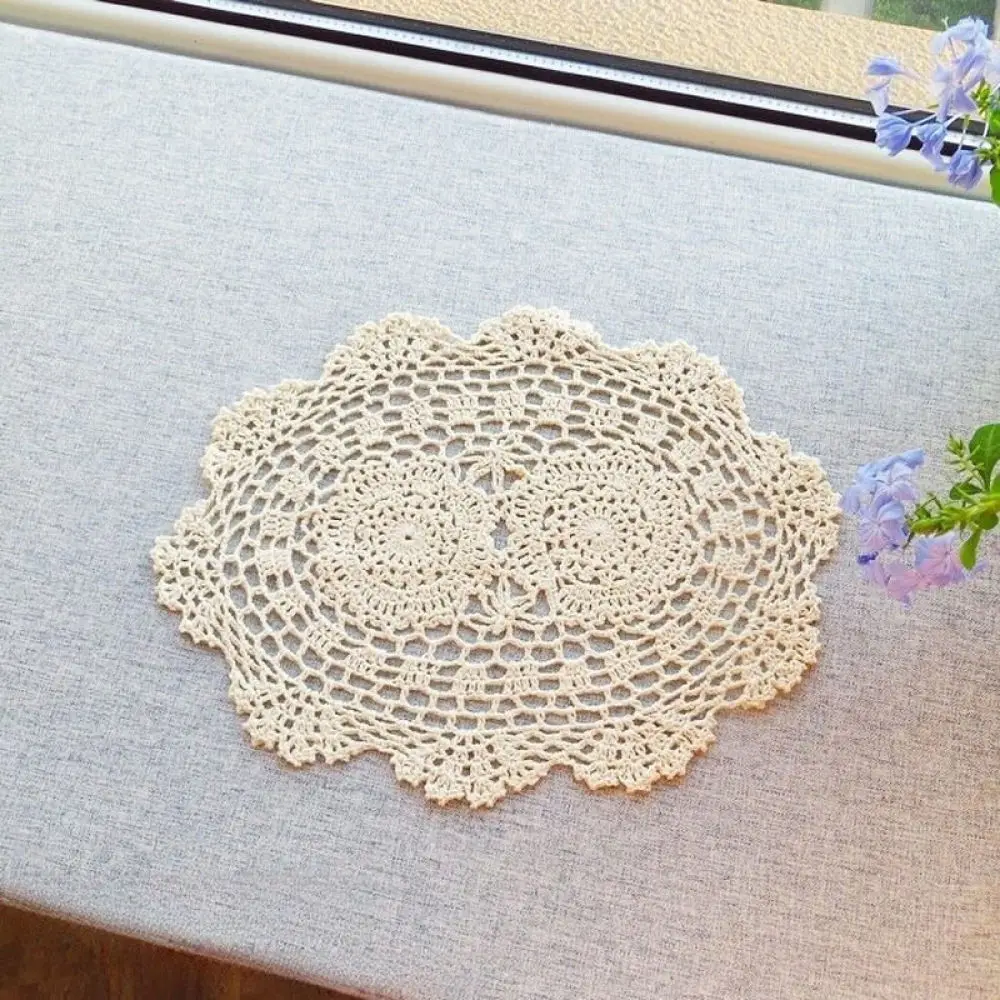 Vintage Handmade Cotton Crochet Coaster Oval Table Mat Decorative Placemat For Home Coffee Table Photography Background