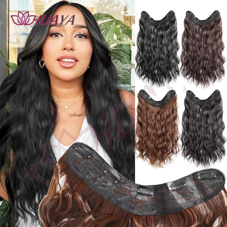 

Clip in Hair Extensions, Brown Black Long Wavy Hair Extensions for Women Clip Ins Soft Full Head Synthetic Hairpieces 20 Inch