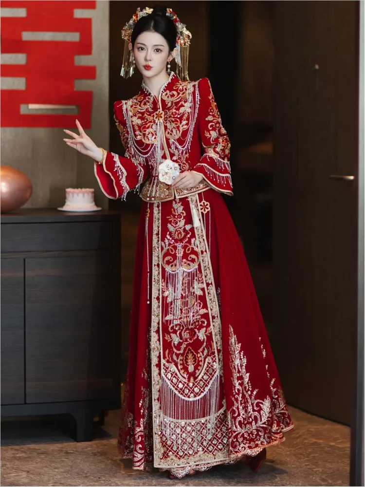 Velvet dress new bride's wedding Chinese-style toasting and