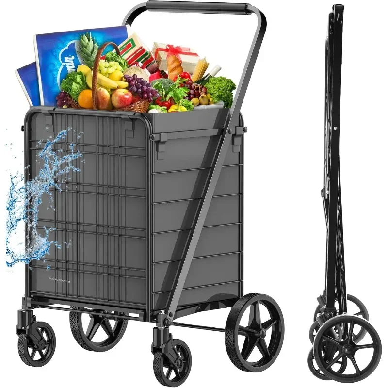 

[Обновление] Корзина для покупок для продуктов, большая тележка для продуктов 280 фунтов с водонепроницаемым вкладышем, 360° ° Поворотные колеса, сверхмощные