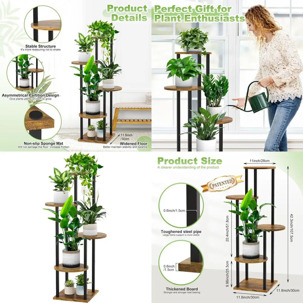 

5-Tier Metal Indoor/Outdoor Plant Stand with Round Pot Holders, Black