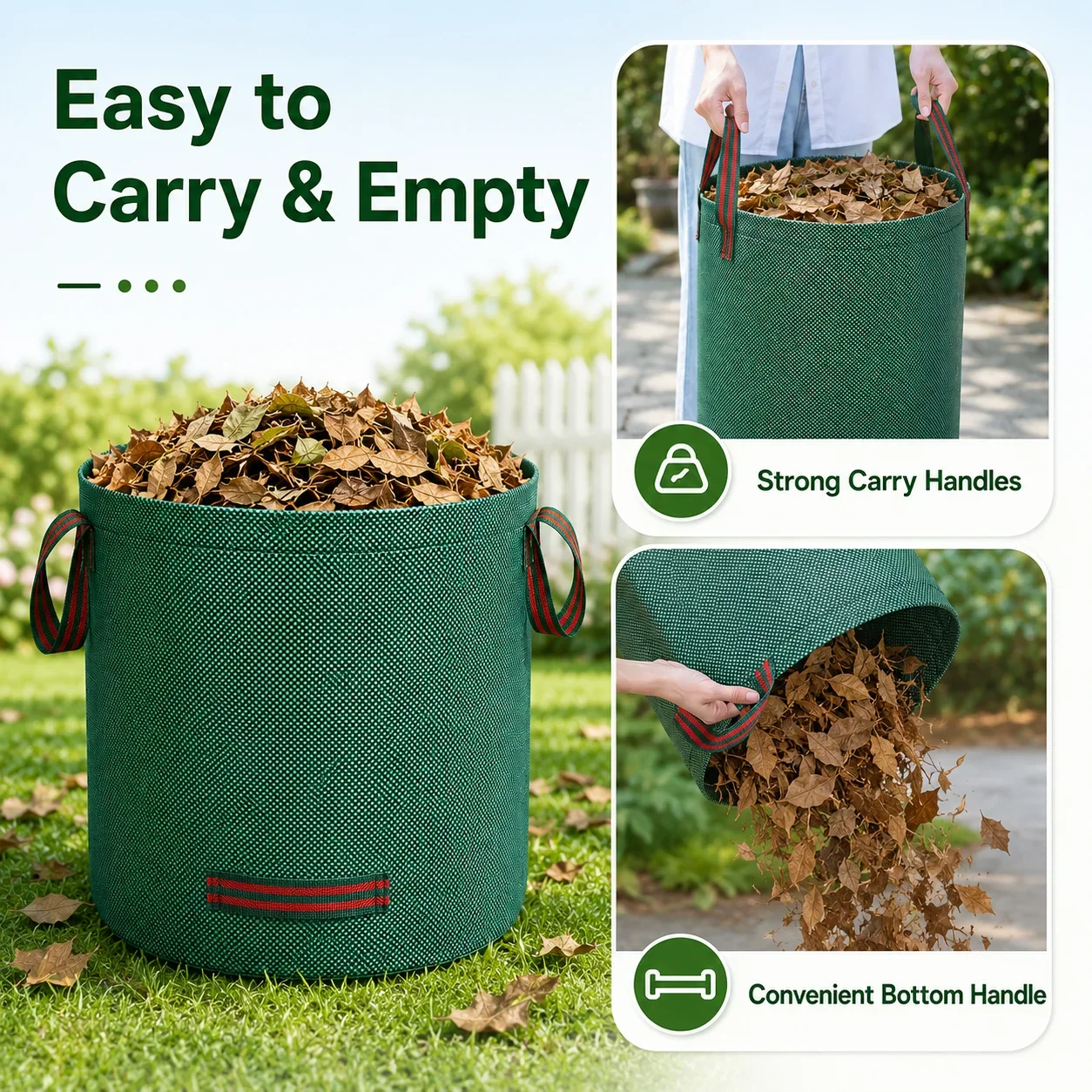 Garden Leaf Bag Large Capacity Reusable PP Woven Yard Waste Bag for Leaves Grass Branches Lawn Garden Cleanup Supplies
