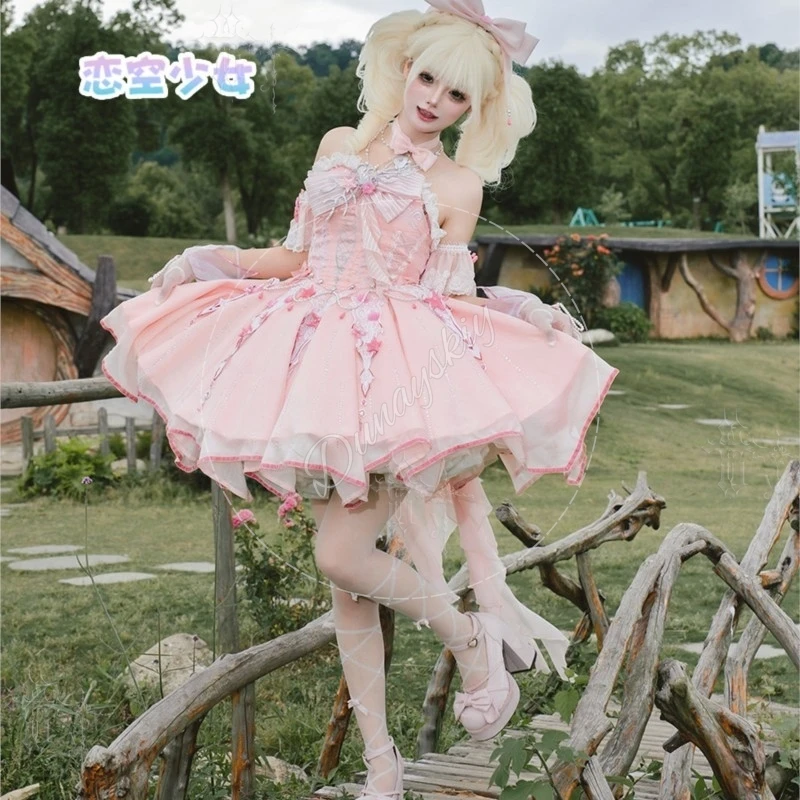 Infinity Nikki Pink Ribbon Waltz Full Set Sweet Style Cosplay Costume Two Dimensional Game Outfit Carnival Party Cos Lolita Wig view 4