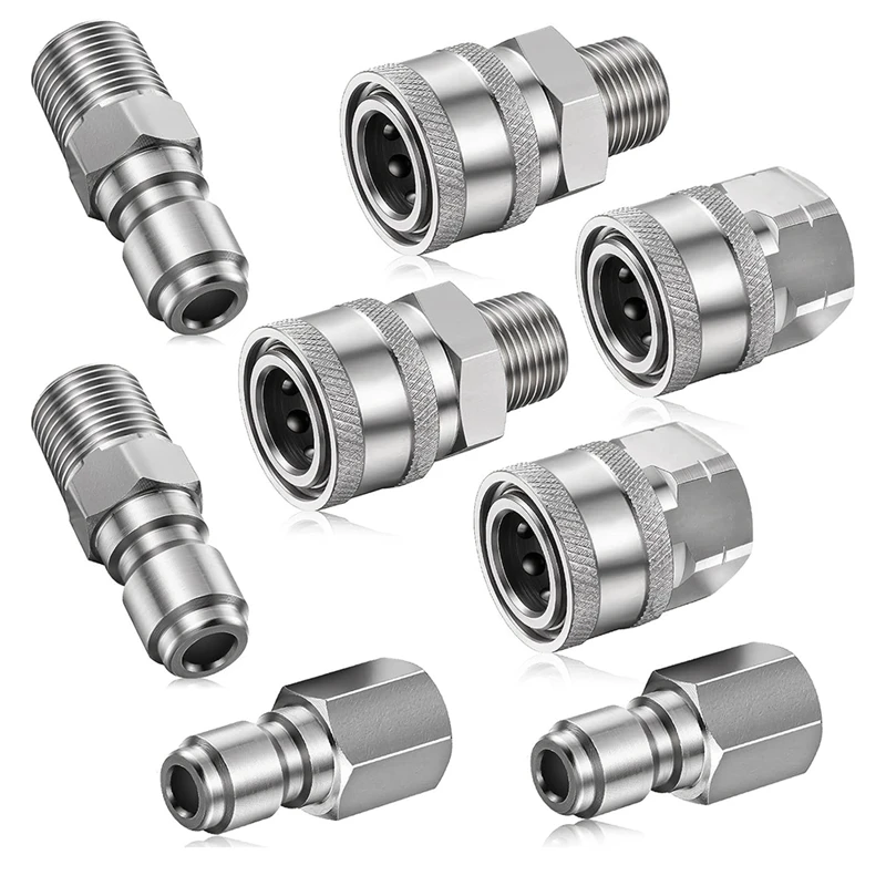 8PCS Stainless Steel Male Female Quick Connector Kit NPT 3/8 Inch (Internal & External Thread)