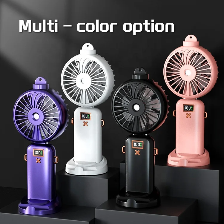 Nuovo mini appeso al collo piccolo ventilatore nebulizzatore spray ventola di raffreddamento umidificazione pieghevole display digitale portatile ventilatore con supporto per telefono