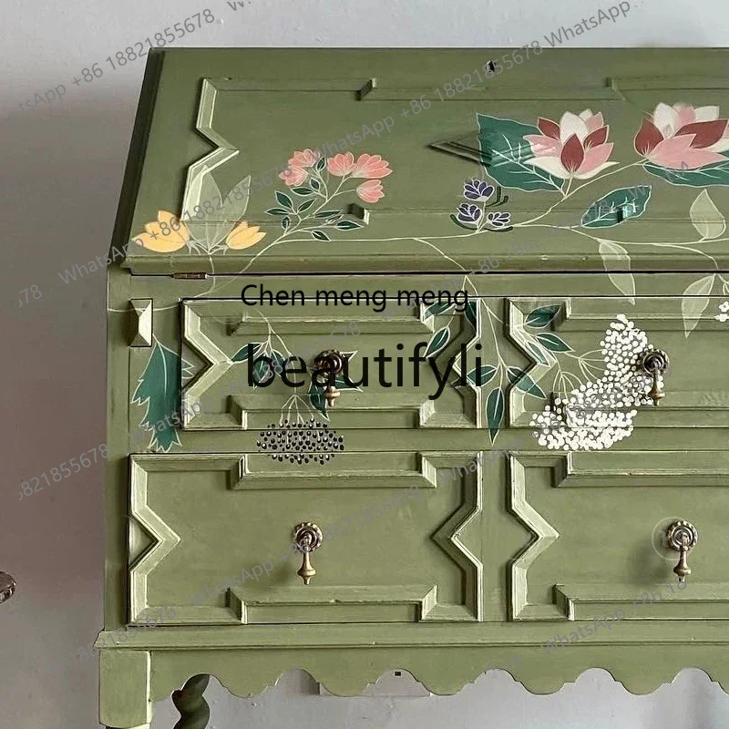 New arrive French retro solid wood hand-painted chest cabinet medieval carved locker American country locker