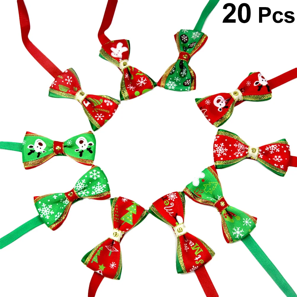 

20Pcs Christmas Themed Dog Bow Tie Collar Adjustable Bowknot Shape Pet Necklace Party Supplies Holiday Bow Tie