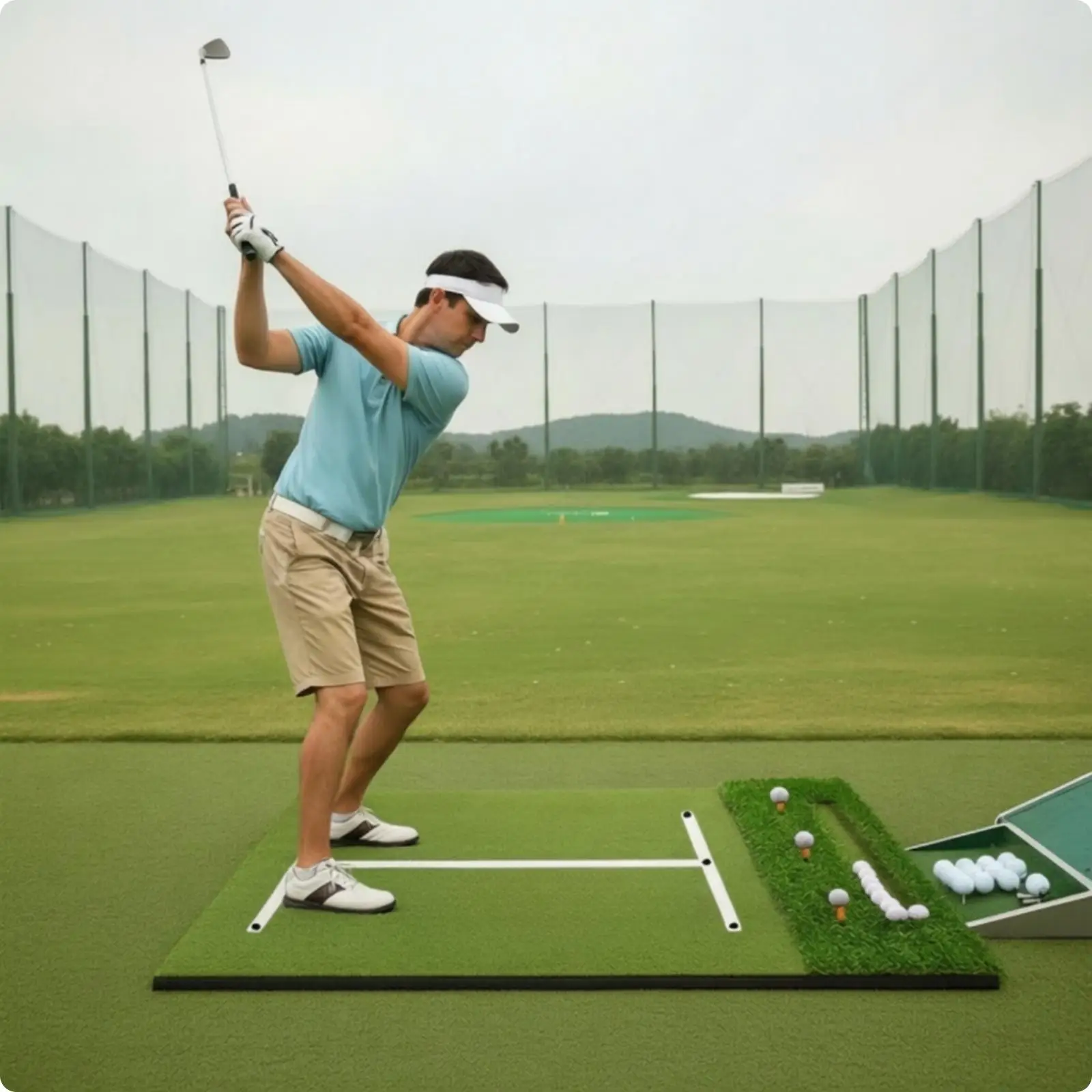 Golf Turf Mat with Alignment Guide and Tee Stand for Golf Swing Practice Tool Indoor Outdoor Golfing Gear