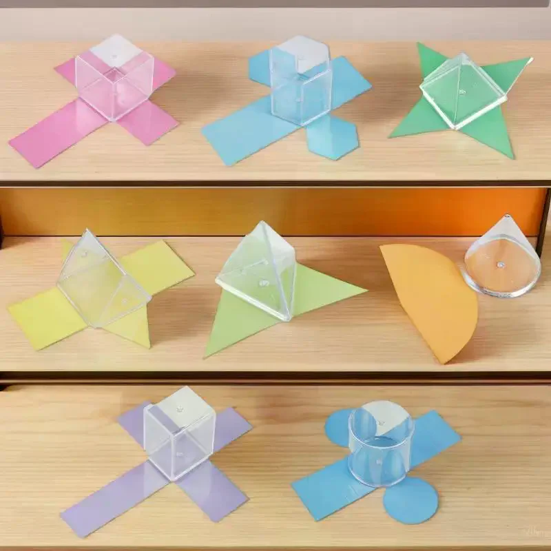 Juguete transparente de forma geométrica 3D de 8 piezas, ayuda de aprendizaje visual, juego de juguetes educativos de matemáticas Montessori