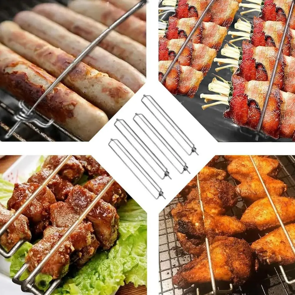 3pcs Easy To Clean Stainless Steel Chicken Wing Fork Flat Professional Chicken Rails Clamping Rust-proof Kabob Rack Picnic