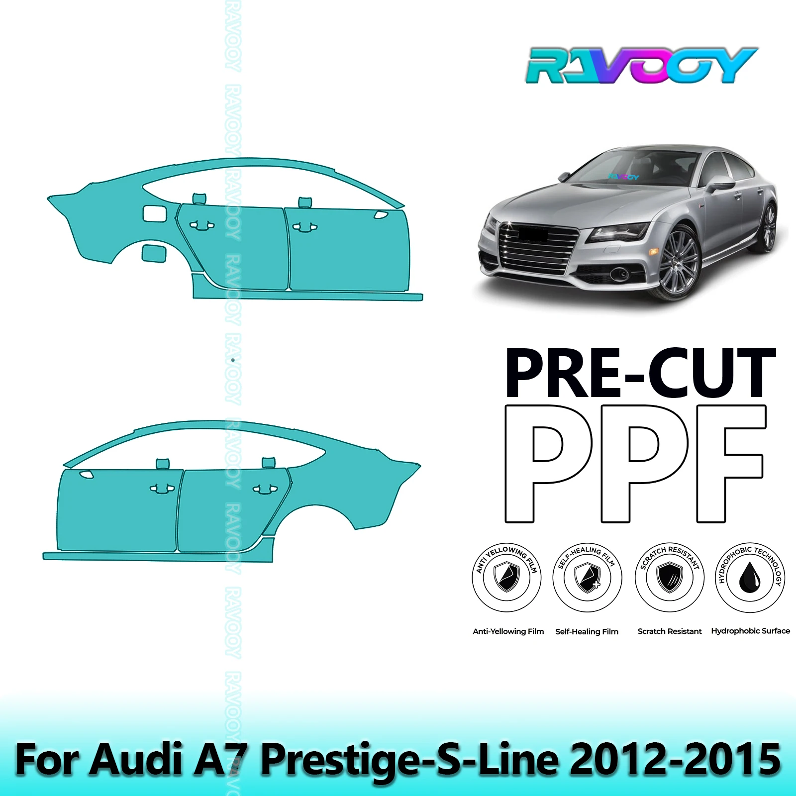

For Audi A7 Prestige-S-Line 2012-2015 8.5mil Clear Matte Pre-Cut PPF Door & A/B Pillar Kit TPU Paint Protection Film Set