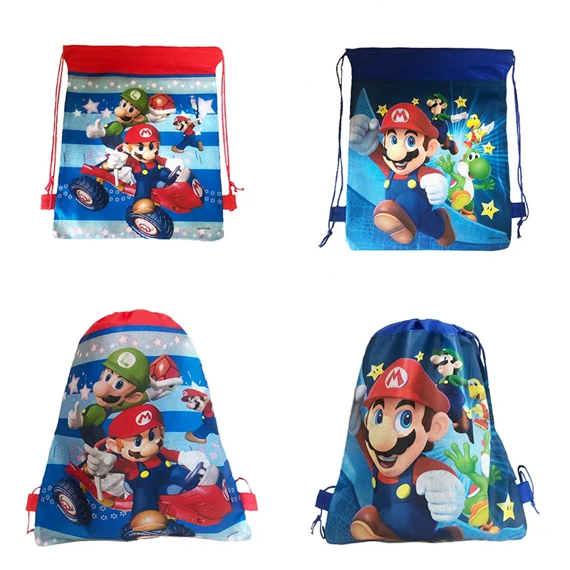 Super Mario Bro Non-woven Bunchback Bag for Kid Anime Figure Toy Storage Bags Luigi Party Picnic Supplies Boy Girl Birthday Gift