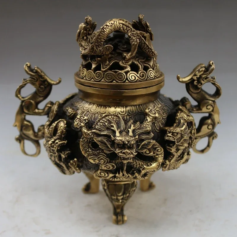 Kowloon Incense Burner Antique Copper Pure Copper Dragon Craftsmanship Made Emperor Qianlong the Qing Dynasty Home Decorations