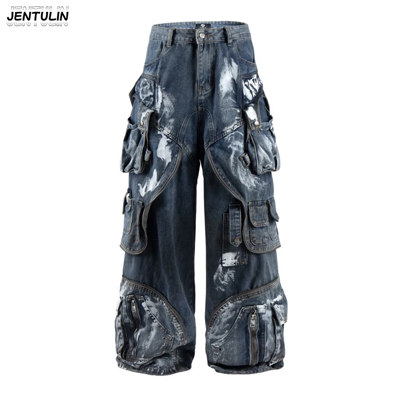 

Men's Jeans Loose Retro Aesthetic Street Wear Denim Pants Harajuku Oversized Denim Pants Y2k 2000s Garbage Clothing