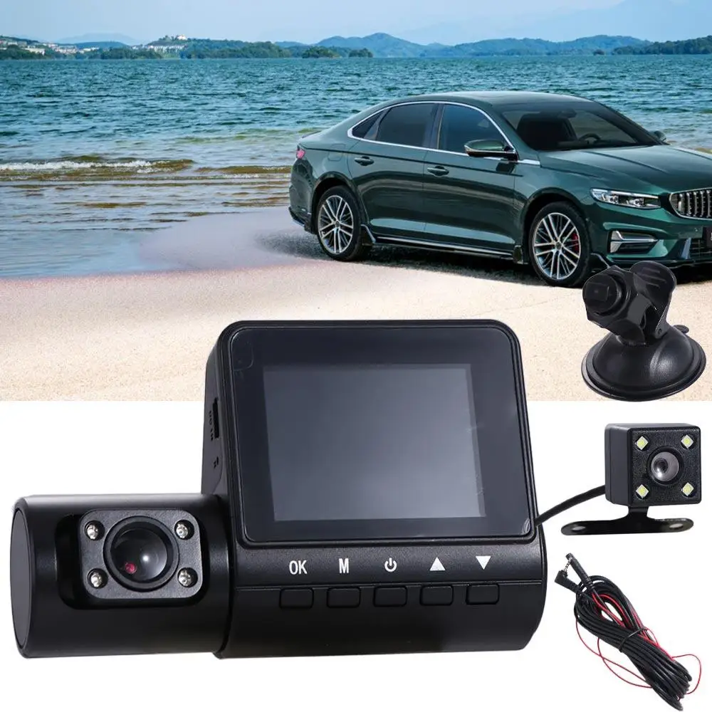 

3-Len 3 Channel Car Mini Dashcam HD 1080P Front and Rear Inside 3 Camera Car Video Recorder Black 2 Inches