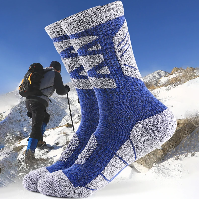 1 Pairs Winter Crew Socks Mid Length Sports Socks Thick Knitting Terry Bottom Warm Control Ankle Socks For Men Outdoor Hiking