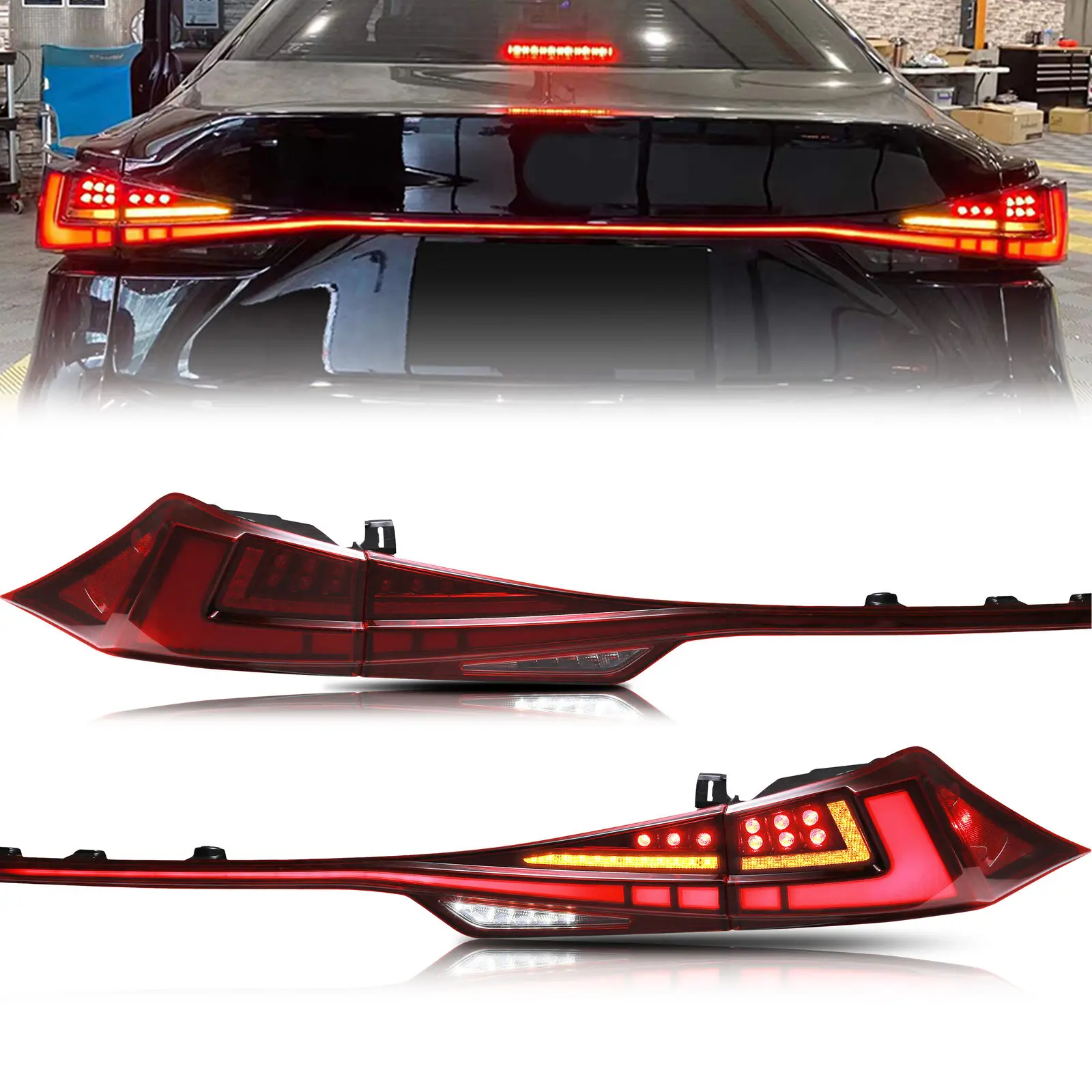 

LED Sequential Tail Lights Assembly For Lexus IS300 IS350 2013-2019 Sequential Turn Signal Trunk Rear Brake Lamps Red