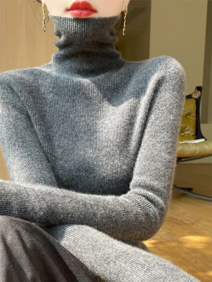 

Women's High Ne Woolen Knitted Sweater Base irt Autumn Winter Faion Commute Sle Long Sve Regular Length Coat