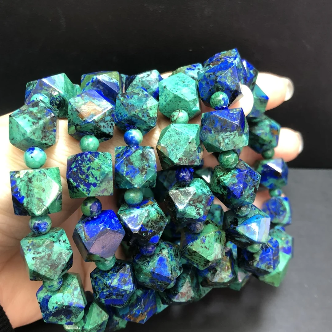 1 Pc Fengbaowu Natural Azurite Bracelet 11MM Octagonal Beads Reiki Healing Stone Fashion Jewelry Gift For Women Men