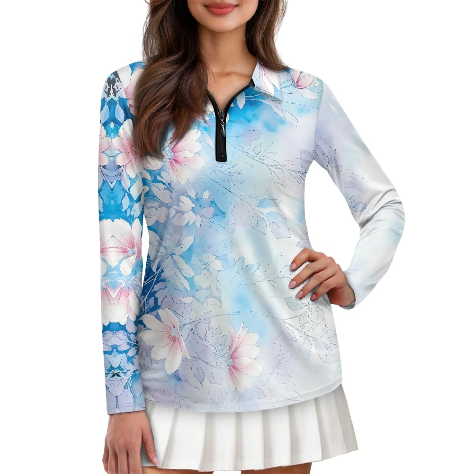 PENSTROLL Watercolor Floral Womens Stretchy Hiking Tops Moisture Wicking Yoga Activewear for Cycling