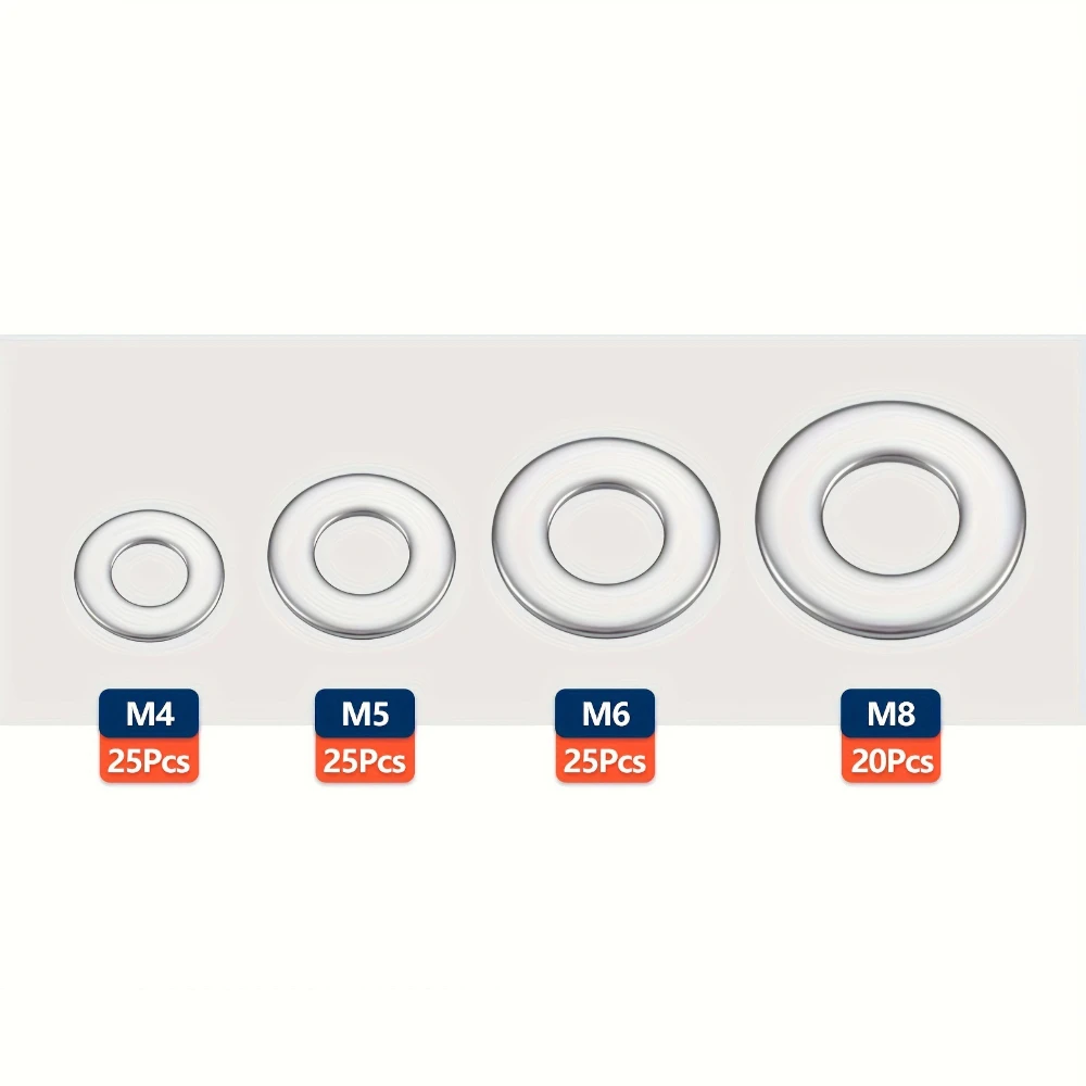 95 pz Scatola 304 Rondelle Piatte In Acciaio Inox M4 M5 M6 M8 Guarnizioni Viti In Metallo Rotondo In Metallo Meson Rondelle di Tenuta Guarnizione di Fissaggio