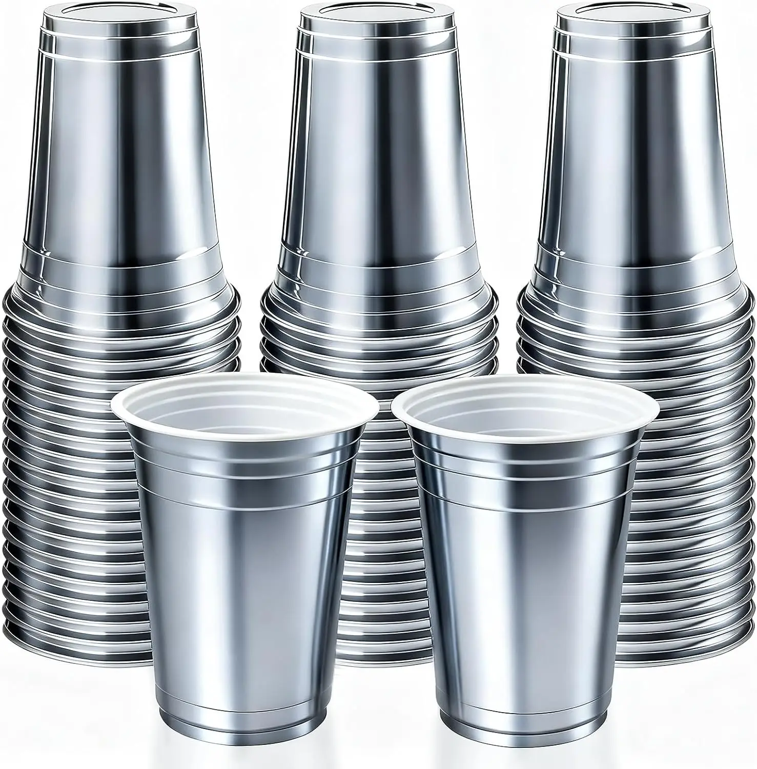 

16 oz - 100 Count Metallic Plastic Cups, Disposable Plastic Party Cups for Easy Cleanup and Large Gatherings, Gold Metal