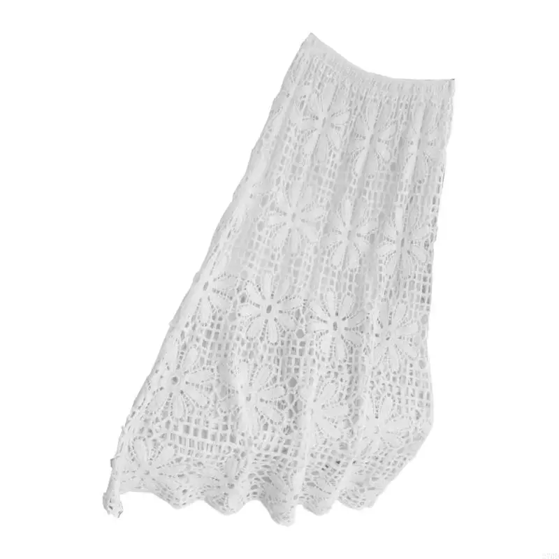 Summer Long Skirt Women Bohemian Crochet Lace Knit High Waist A-Line Maxi Skirt